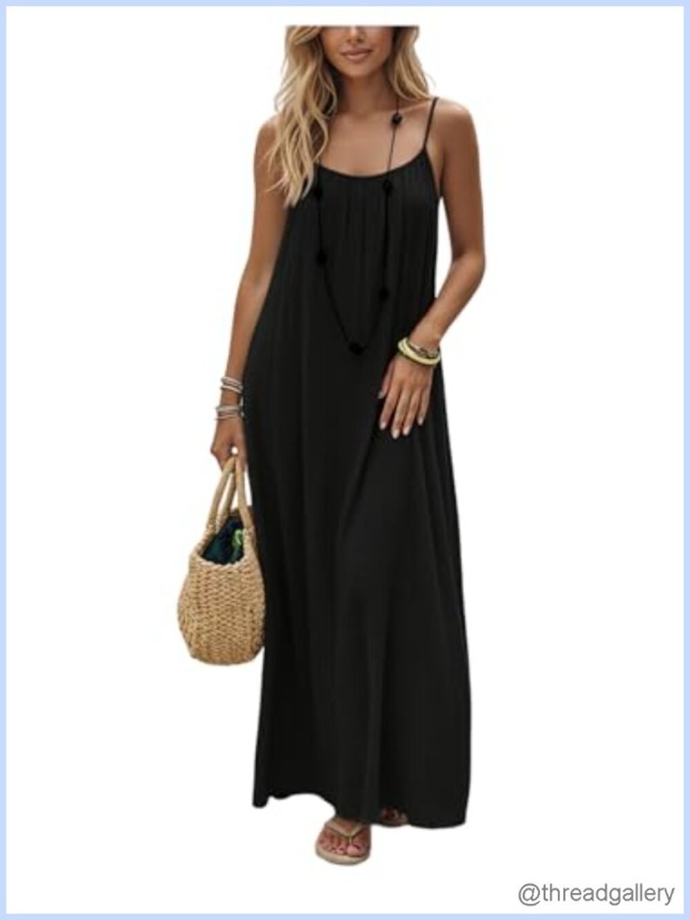 Women's Backless Maxi Dress Spaghetti Strap Flowy Sundress Beach Vacation